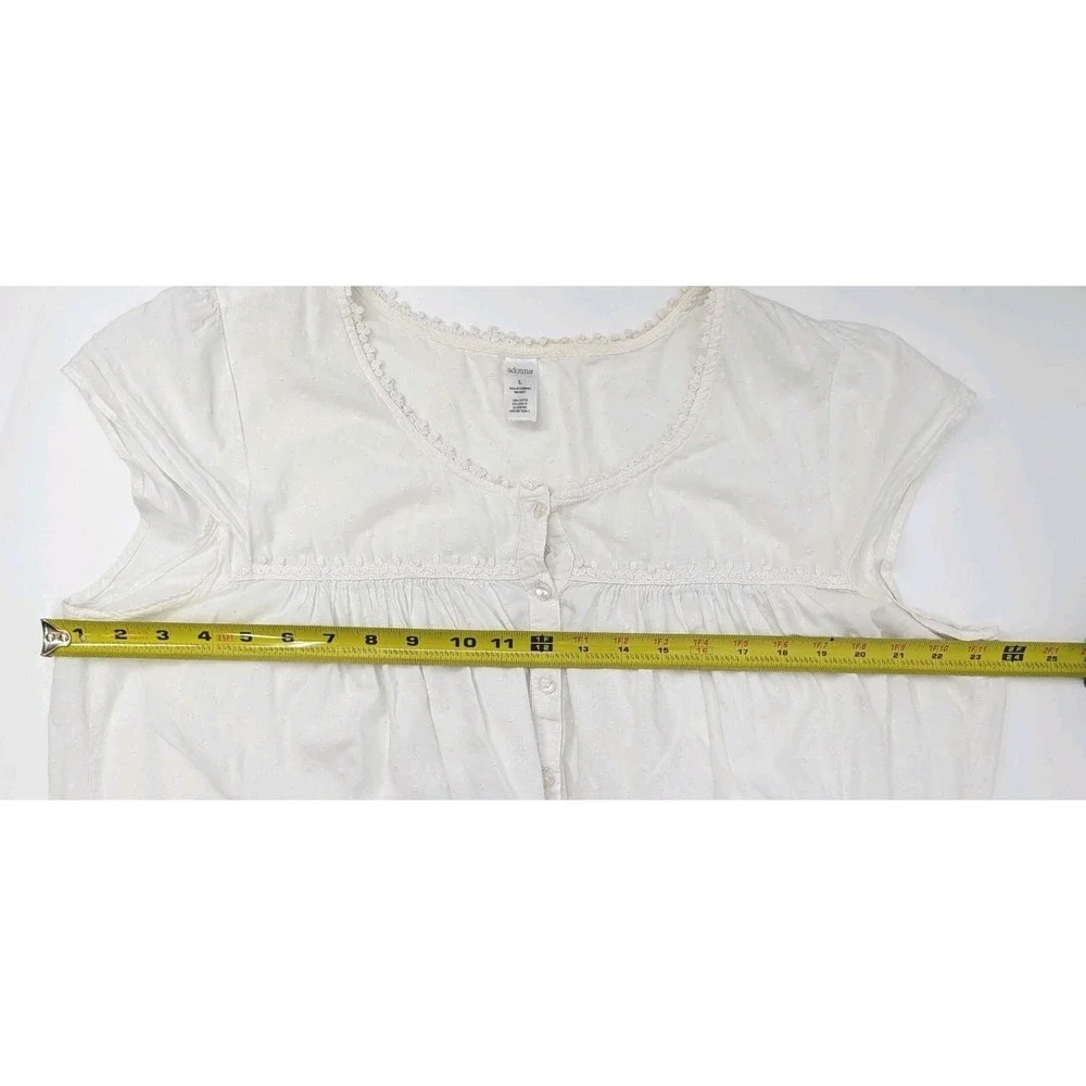 Adonna 100% Cotton Swiss Dot Nightgown Cap Sleeve Size L Pink Ruffle Coquette